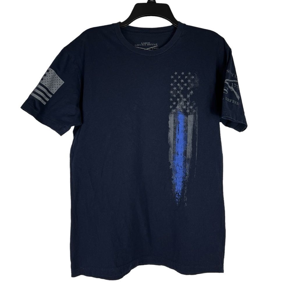 Grunt Style Navy Blue Short Sleeve T-Shirt Large US Flag Patriotic 4th of July